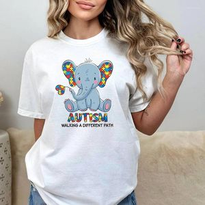 Women's T Shirts Autism Awareness Y2k Graphic Tops For Women Elephant Design T-shirts Month Tees Support Summer Clothing
