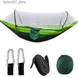 Hammocks Automatisk och snabb öppning av Mosquito Net Hammock Outdoor Camping Pole Hammock Swing Anti Roll Nylon Rocking Chair 260x140CMQ1