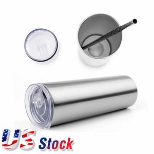 Mugs 20oz Sublimation Blank Silver Skinny Tumbler Stainless Steel Insulated Water Bottle Double Wall Vacuum Travel Cup 240410