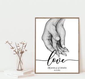 Personalised Couple Hands Poster Anniversary Gifts Canvas Painting Black White Art Print Romantic Wall Picture Living Room Decor