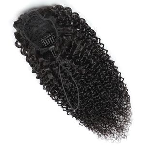 Extensões de cabelo de rabo de cavalo feminino Afro Afro Kinky Curly Ponytail Human Hair Extensions 10-28 polegadas de cor natural clin em Remy Hair