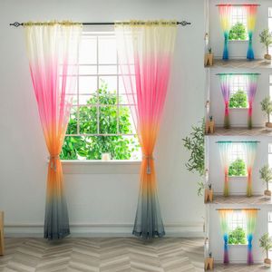Långt attraktivt regnbåge -tryck fönster draperi synlig tyllgardin hållbar för sovrummet