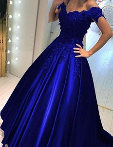 Tania królewska niebieska suknia balowa sukienki na bal maturalne 2020 z ramion koronkowe kwiaty 3D z koralikami gorset z tyłu satynowe impreza wieczorowa 6903666