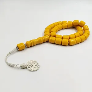 Strand Tasbih 33 Conta de resina amarela com prata esterlina kazaz kazaz turco misbaha islâmica jóias rosário bracelete de moda árabe