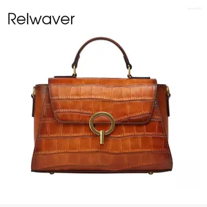 Totes Relwaver Luxurious Crocodile Pattern Cow Leather Women Messenger Bags 2024 Winter Shoulder Bag Vintage Flap Party Handbags