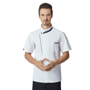 Giacca da chef bianca da uomo maniche corte in stile cinese ristoranti hotel di fascia alta cucine cuoco uniforme cafe da forno vestiti da lavoro