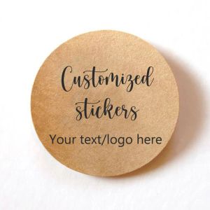 Round Kraft Paper Label Sticker Customize Text Logo Personalized Wedding Birthdays Hplodays Adhesive Sticker Handmade packing