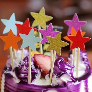 Toppers de bolo Banner de cartões de papel de estrela glitter para cupcakes wrapper assando xícara de tea festa de casamento decoração de casamento de bebê249g