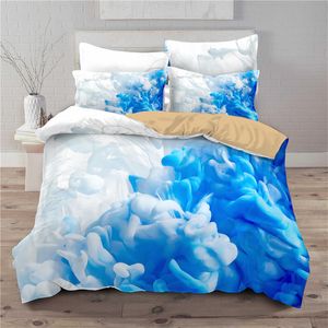 Gökkuşağı nevresim seti bulut gökyüzü pembe mavisi 3D baskı yatak seti kraliçe beden mikrofiber altın yıldız yorgan kapak yatak odası dekor