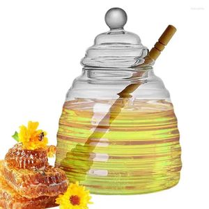 Storage Bottles Honey Container With Dipper Transparent Glass Jar Mess-Free Pot Stylish For Kitchen Jam Jelly