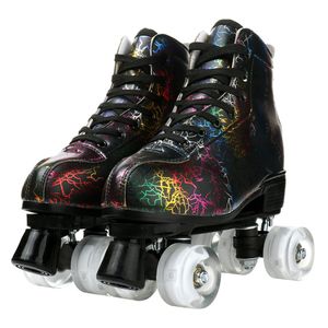 2023 Quad Roller Skates Kvinnor Vuxen Nybörjare utomhus Slidkvalitet Mikrofiber Pu Leather Abec-5 Pu 4 Wheels Skating Flashing