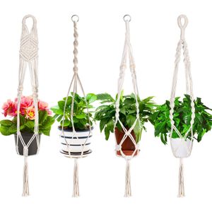 4pcs Hanging Plant Handmade Macrame Plant Hanger Flower Pot Planter Hanger Wall Decor Courtyard Garden Planter Hanging Basket G3