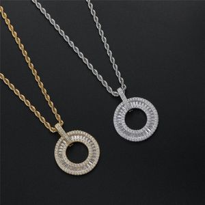 Iced Out Zircon Round Pendant Necklace Gold Silver Plated Mens Chain Hip Hop Jewelry Gift308i