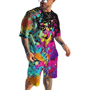 男性トラックスーツカジュアルショートスリーブ3Dプリントシャツ衣装OネックスポーツウェアストリートウェアTシャツセットメンズ特大の服の夏