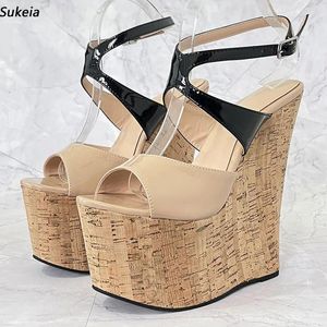 Sandals Sukeia Handmade Women Summer Platform Wedges Heels Round Toe Nice Nude Green Pink Party Shoes Ladies US Plus Size 5-15