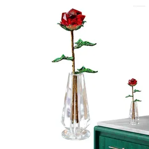 Decorative Flowers Crystal Rose Figurine With Vase Red Collectible Roses Ornament Decor For Wedding