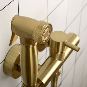 Brushed Gold Hot & Cold Mixer Bathroom Toilet Bidet Faucet Women Flusher Sprayer Kit. Wall Mounted Black & Chrome