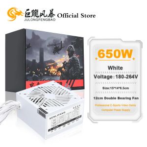 Leveranser Julongfengbao White PC PSU 20+4PIN 12V ATX ​​650W 180264V Professionell esports Videospel Datornät 12cm Fan