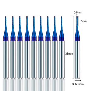 Frezar na PCB PCB 0,5/0,6/0,8/1,2/1,4/1,7/1,8/2,2/2,4 mm Nano Blue powlekany 1/8 tańca młyna kukurydzy Mill End Mill CNC CNC