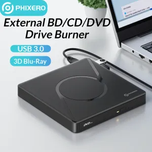 Fall Phixero Extern 3D Blu Ray DVD Drive Burner USB 3.0 med 100 GB DISC Slim Optical Writer Recorder Player för Laptop PC Mac OS