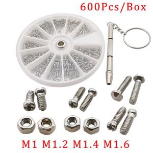 600pcs/ボックス小さなネジナットナッツキットM1 M1.2 M1.4 M1.6ホームウォッチグラスのためのニッケルメッキナットネジ部品修理ツール