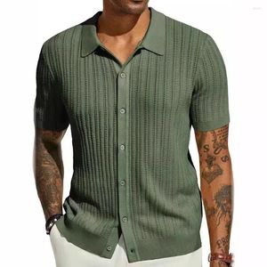 Polos da uomo Summer Short Short Polo Shirts Fashion Solid Striped Cardigan Abbassa la camicia da colletto maschio Casual Knitted Top