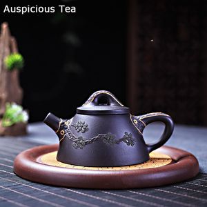 190ml autêntico yixing roxo panela de argila crua minério de lama preta lama de pedra famosa famosa bule gravada e conjunto de chá