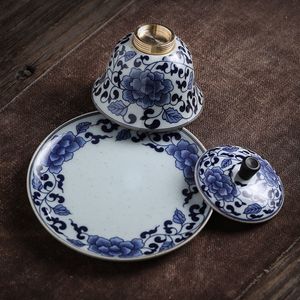 Jingdezhen Blue and White Porcelain TeaGaiwan Tea Cup Handmade Ceramics Teas Set Teartyer