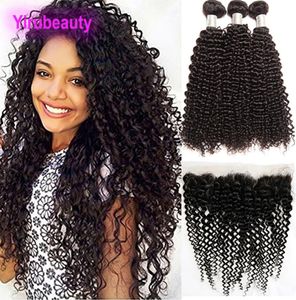 3 pacotes com 13x4 Lace Frontal Brasileiro Cabelo Curly Fechos