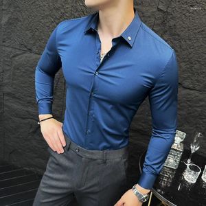 Camisas casuais masculinas Camisa de estilo britânico Homens de manga longa cor sólida cor de vestuário de rua de rua de rua de rua Social Festa Social Blush M-4xl