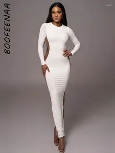 Casual Dresses Boofeenaa Full Sleeve Bodycon Long Dress Side Hollow Mesh Patchwork White Black Women Elegant Fall Winter 2024 C92-CH40