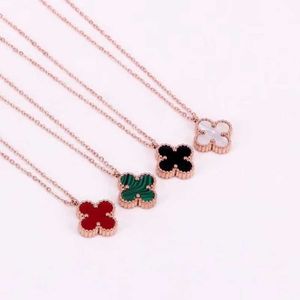 Van Guangzhou Boutique Titanium Steel Rose Gold Color Preservation Series Four Leaf Clover Double Sided Diamond Necklace Red Green and White