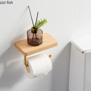 Metal Wood Tissue Holder Wall-mounted Paper Roll Holders Toilet Paper Holders Shelf Napkin Holder Paper Towel Rack Storage Rack