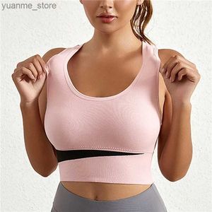 Yoga kläder sexiga kvinnors sportbh plus size crop top lapp arbete underkläder push up cotton fitness topp sömlösa stropplös sport väst yoga topp y240410