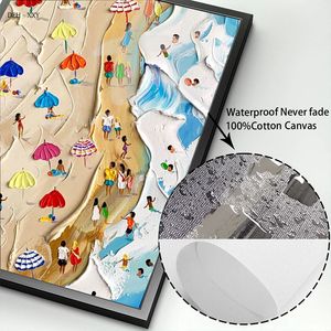 Canvas Wall Art Abstract Seascape Beach People Parachute Snow Mountain Climbing Canvas Oil Målning Tryck affisch för heminredning