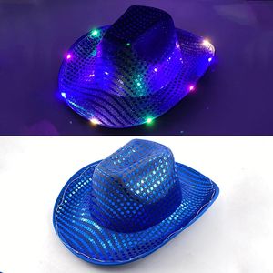 Дети взрослые светодиодные флэш -блески джазовые шляпы Light Up Fedora Hat Hate Костюмы по случаю дня рождения cap Свадебные принадлежности модные шляпа 240401