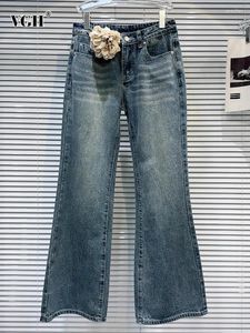 Kvinnor Pants VGH Solid Patchwork Applicants Minimalistiska jeans för kvinnor Hög midja skarvad blixtlås från Wide Leg Female Fashion Style