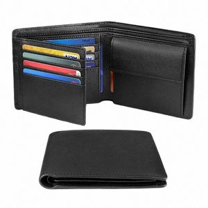 100% äkta läder RFID -blockering Slim Trifold Men plånböcker med myntficka och ID -fönster minimalistiska plånbok för män z3vo#