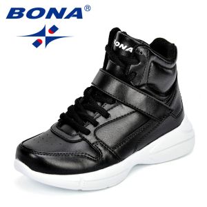 Сапоги Bona New Fashion Style Children Boots Синтетические высокие верхние мальчики зимние туфли кружев для девочек Angle Boots Light Fast Бесплатная доставка