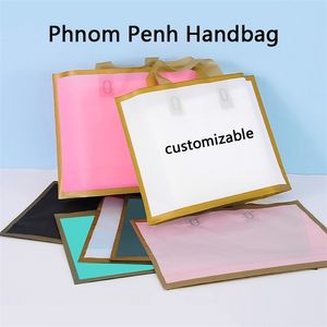 50pcs Frosted Matte Shopping Tote Bags Portable Clothing Store Gift Wrap Bags Store Custom Printed 240322