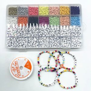 NEW Acrylic Letter Puzzle Beads Box for Bracelets Jewelry DIY Handmade Making Accessories Alphabet Glass Seed Bead Tool Set