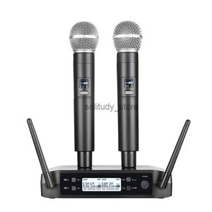 Mikrofoner Trådlös mikrofonhandhållen Dual Channel UHF Fast frekvensdynamik för Karaoke Wedding Party Band Church PerformanceQ1