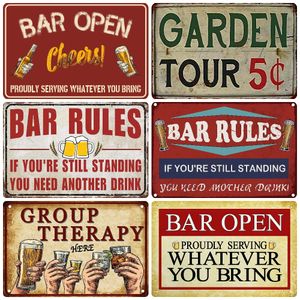 Bar Open Metal Tin Sign, Vintage Summer Porch Backyard Plates, Metal Beach Paradise Poster, Pub Hot Tub Home Decor, WY222