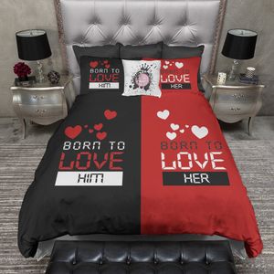 Couple Duvet Cover Set Black and White Bedding Set with 2 Pillowcases Soft Microfiber 3 Pieces Quilt Cover King/Queen/Full Size