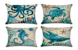 Anpassningsbara singelsted utskrift Marine Sea Turtle Seahorse Whale Octopus Home Cushion täcker 45x45cm linne soffa kuddfodral DH09962447