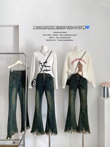 Jeans femininos calças de jeans calça de calça de carga de baixo para baixo solo solto com cintura baixa tie wash streetwear moda coreana y2k