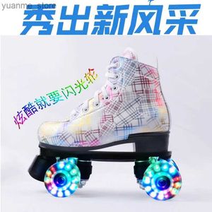 Встроенные роликовые коньки PU Roller Skates для мужчин и женщин, скользящие квадратные кроссовки на открытом воздухе 2 Row 4 Flash Wheels Skating Skating Patines Y240410