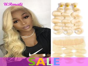 Remy Blonde Color Hair Body Wave 34 Bundles With 4x4 Ear To Ear Lace Frontal Closure Brazilian Virgin Human 613 Blonde Hair7321772