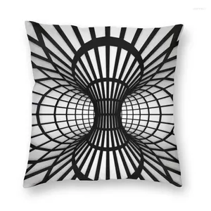 Pillow Cool Op Art Black And White Wireframe Tunnel Square Throw Cover Home Decorative 3D Print Geometric For Sofa