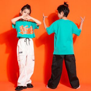 Girl Boy Ballroom Jazz Dance Costume Stage Clothes Kids Hip Hop Clothing Crop Tank Tshirt Topps Streetwear Children Cargo Pants